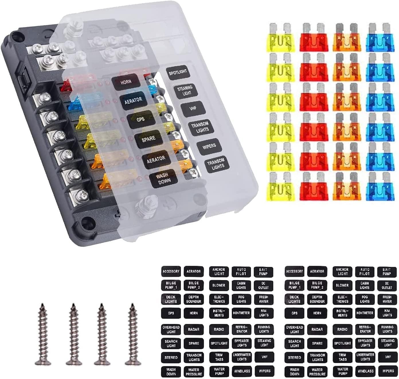 Caja de fusibles Greluma 12V impermeable de 6 circuitos con indicador LED