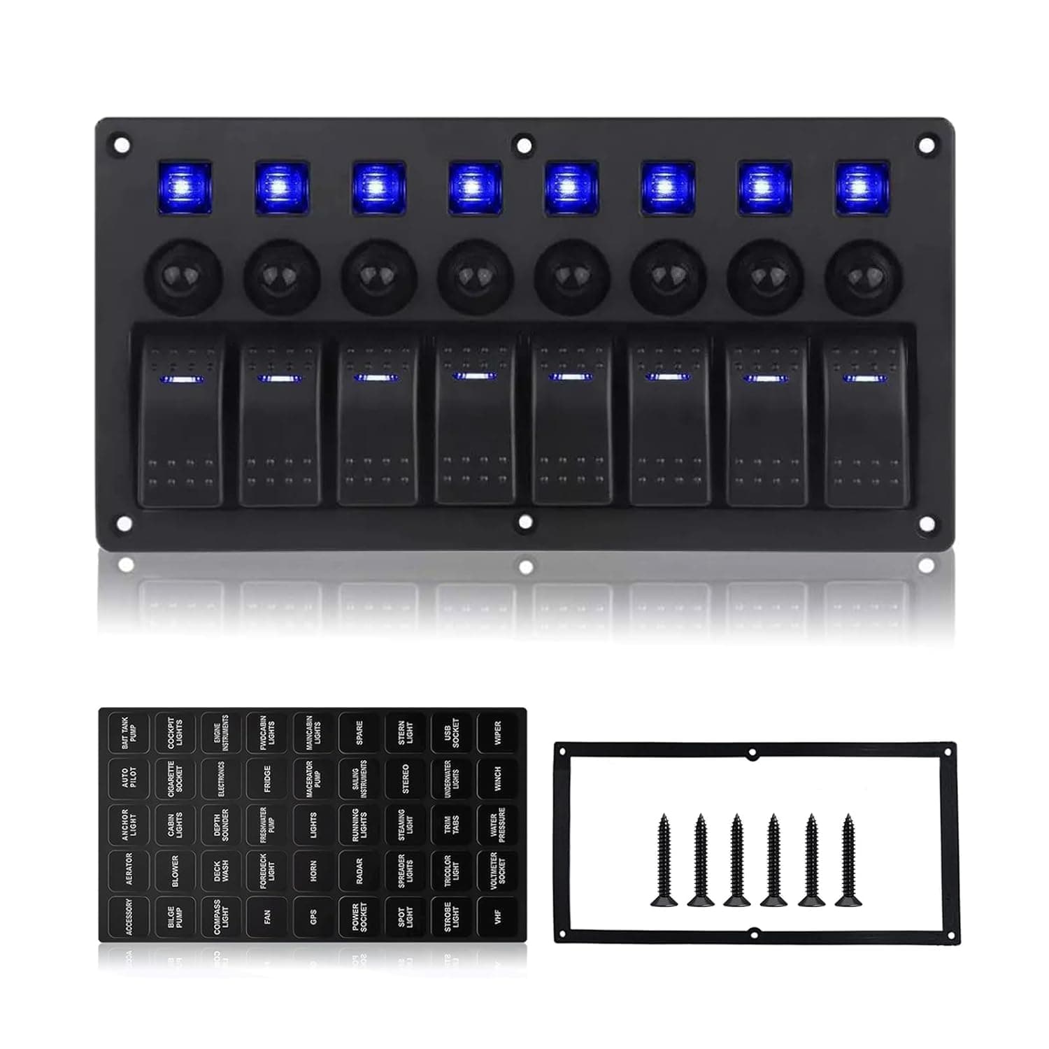 Panel de interruptores 12V con protección contra sobrecarga y fusibles